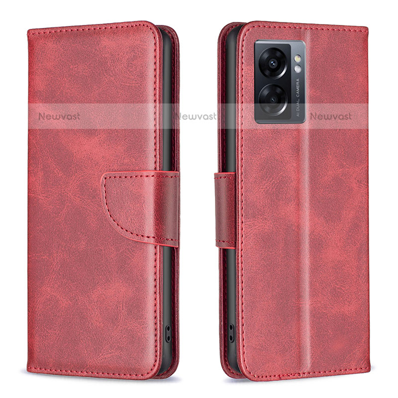 Leather Case Stands Flip Cover Holder B04F for OnePlus Nord N300 5G Red