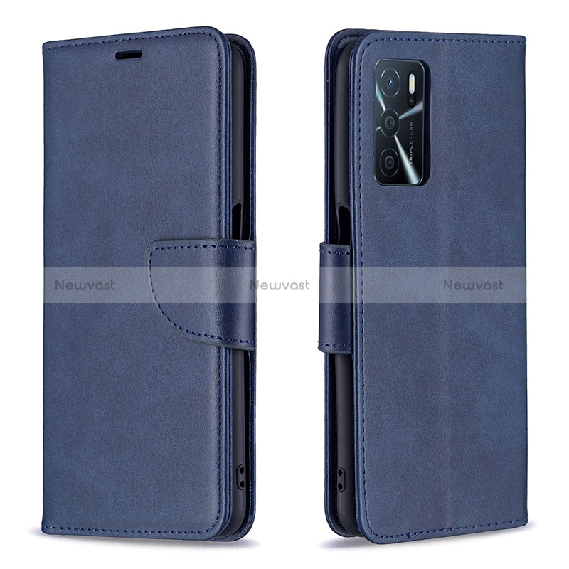 Leather Case Stands Flip Cover Holder B04F for Oppo A16 Blue