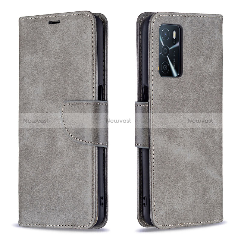 Leather Case Stands Flip Cover Holder B04F for Oppo A16 Gray