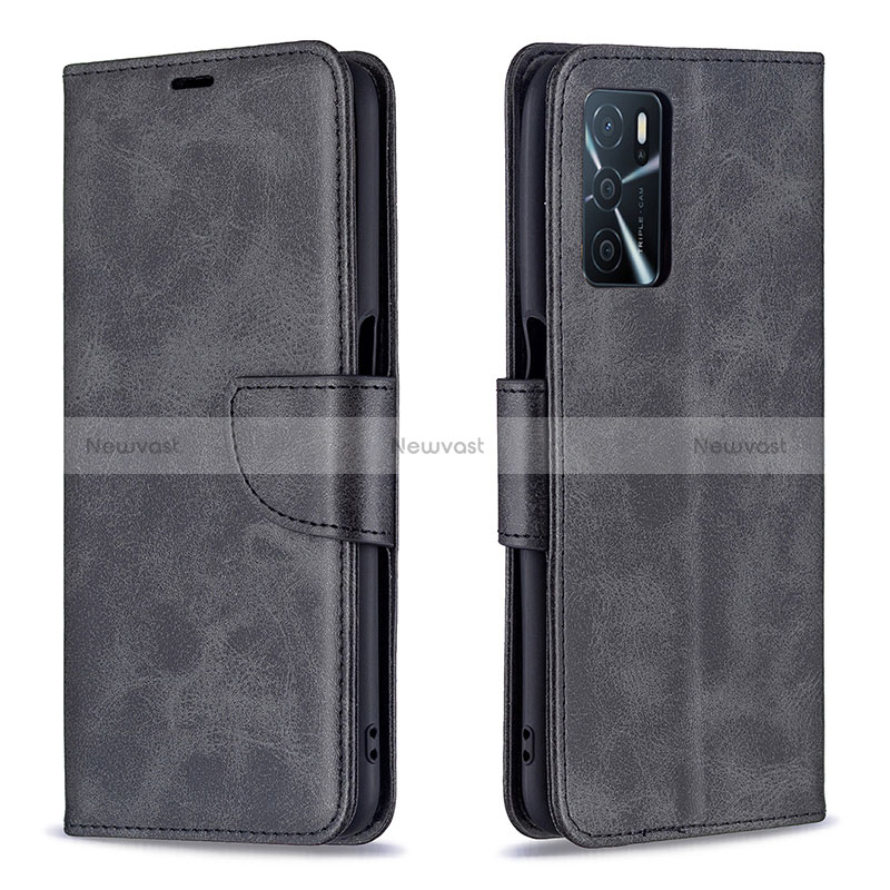Leather Case Stands Flip Cover Holder B04F for Oppo A16s Black
