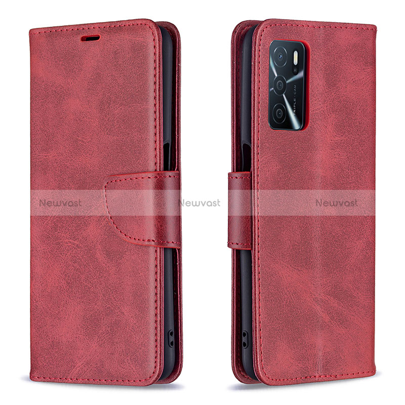 Leather Case Stands Flip Cover Holder B04F for Oppo A16s Red