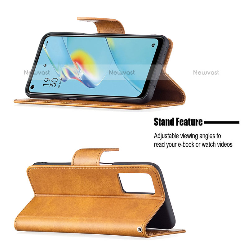 Leather Case Stands Flip Cover Holder B04F for Oppo A54 4G