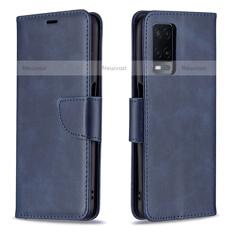 Leather Case Stands Flip Cover Holder B04F for Oppo A54 4G Blue