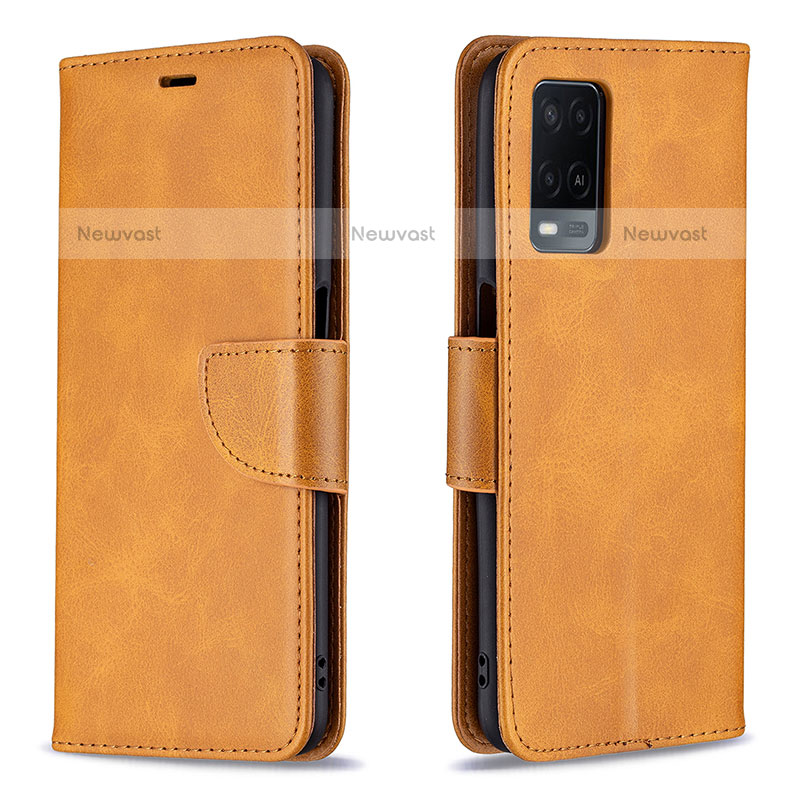 Leather Case Stands Flip Cover Holder B04F for Oppo A54 4G Light Brown