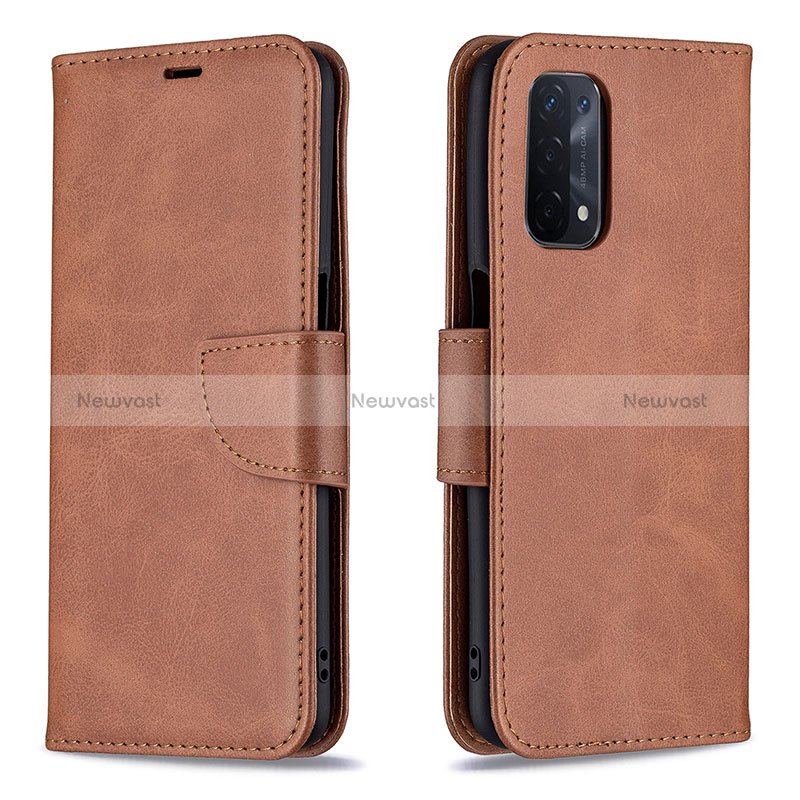 Leather Case Stands Flip Cover Holder B04F for Oppo A54 5G Brown