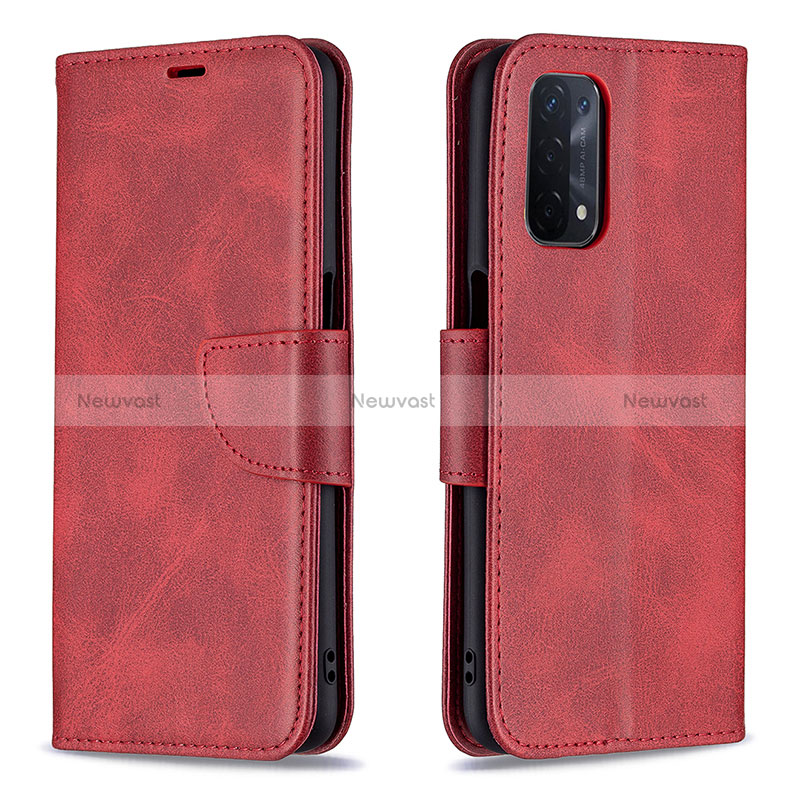 Leather Case Stands Flip Cover Holder B04F for Oppo A54 5G Red