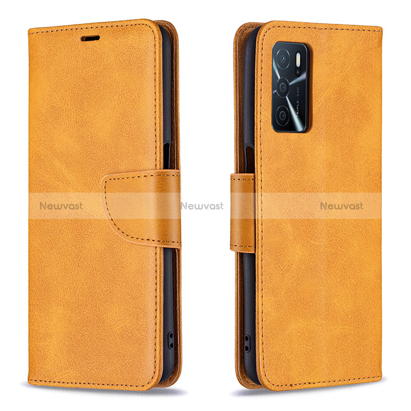 Leather Case Stands Flip Cover Holder B04F for Oppo A54s Light Brown