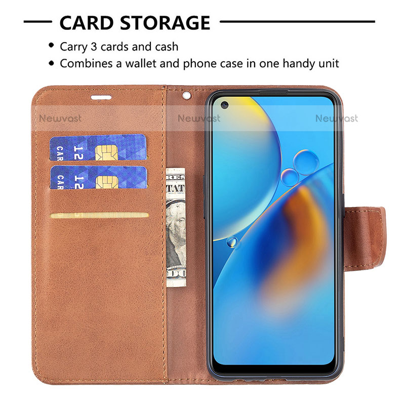 Leather Case Stands Flip Cover Holder B04F for Oppo A74 4G