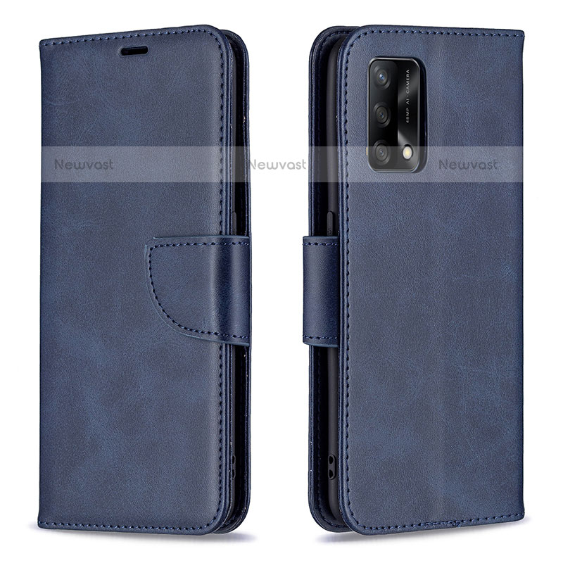 Leather Case Stands Flip Cover Holder B04F for Oppo A74 4G Blue