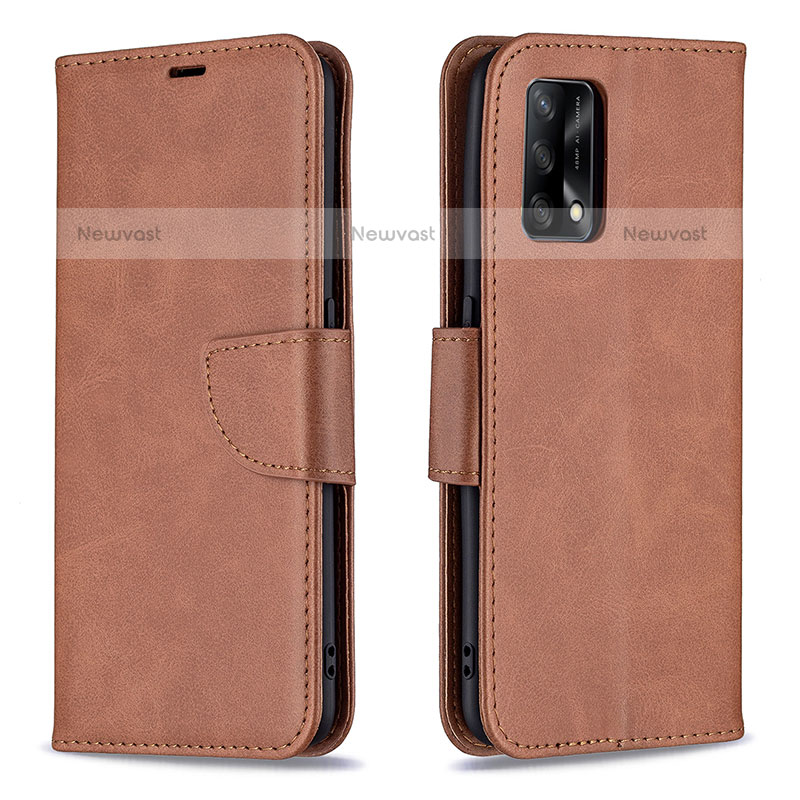 Leather Case Stands Flip Cover Holder B04F for Oppo A74 4G Brown