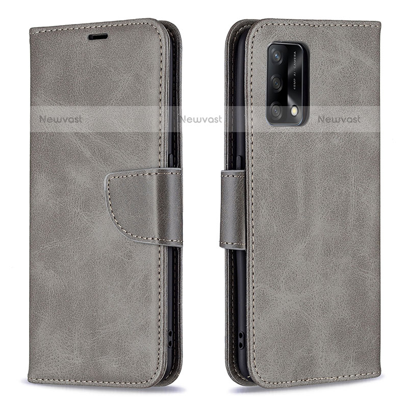 Leather Case Stands Flip Cover Holder B04F for Oppo A74 4G Gray