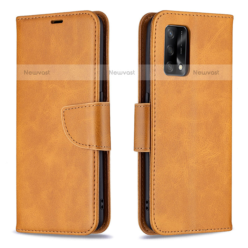 Leather Case Stands Flip Cover Holder B04F for Oppo A74 4G Light Brown