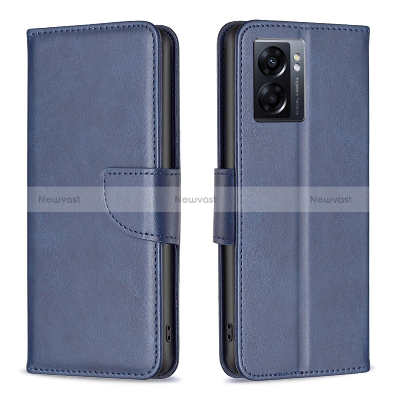 Leather Case Stands Flip Cover Holder B04F for Oppo A77 5G Blue