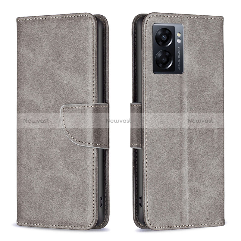 Leather Case Stands Flip Cover Holder B04F for Oppo A77 5G Gray