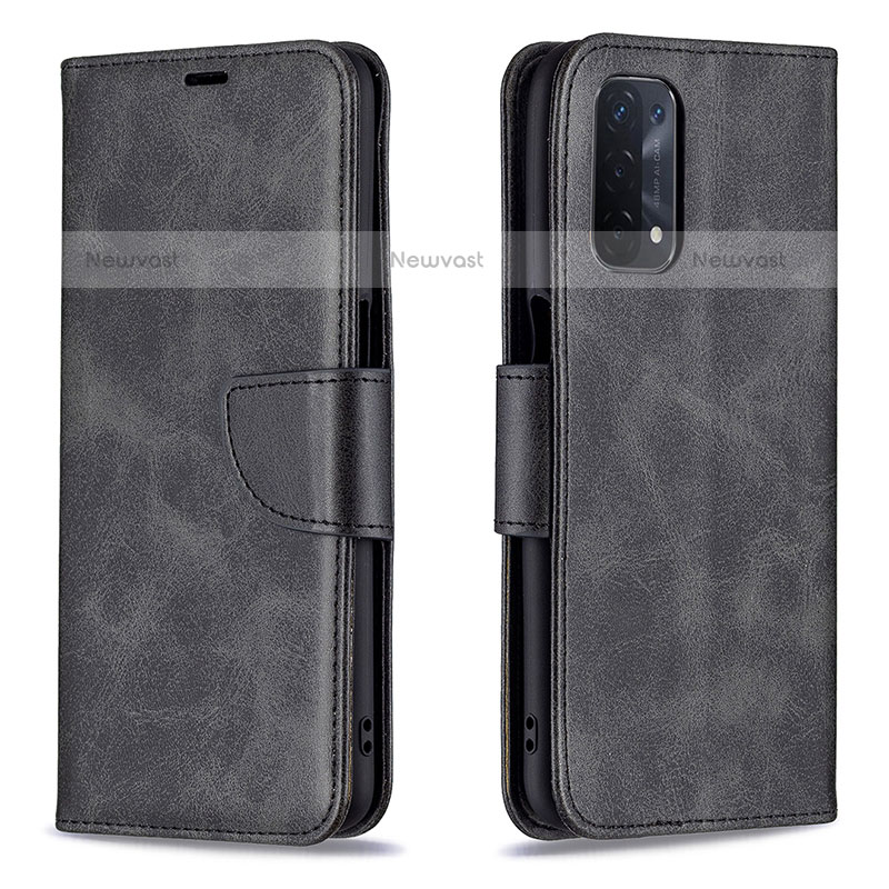 Leather Case Stands Flip Cover Holder B04F for Oppo A93 5G Black