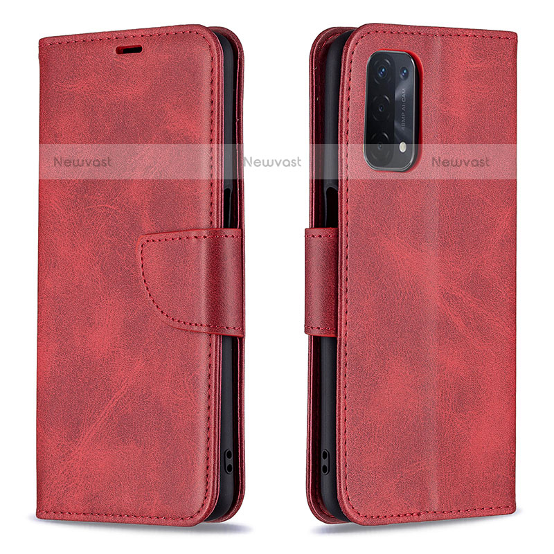 Leather Case Stands Flip Cover Holder B04F for Oppo A93 5G Red