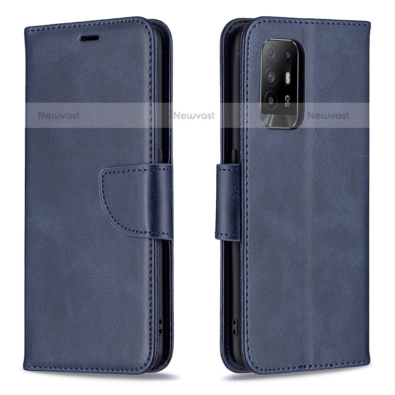 Leather Case Stands Flip Cover Holder B04F for Oppo A94 5G Blue