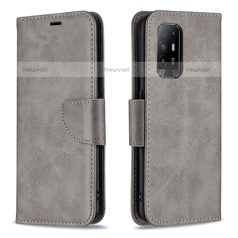 Leather Case Stands Flip Cover Holder B04F for Oppo A94 5G Gray