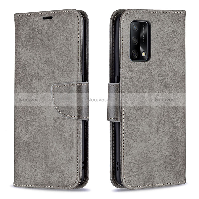 Leather Case Stands Flip Cover Holder B04F for Oppo A95 4G Gray