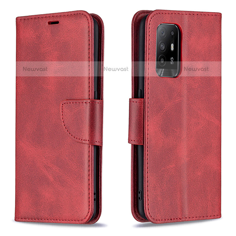 Leather Case Stands Flip Cover Holder B04F for Oppo A95 5G Red