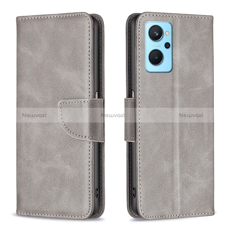 Leather Case Stands Flip Cover Holder B04F for Oppo A96 4G Gray