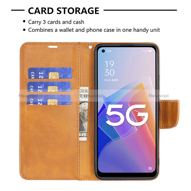 Leather Case Stands Flip Cover Holder B04F for Oppo A96 5G