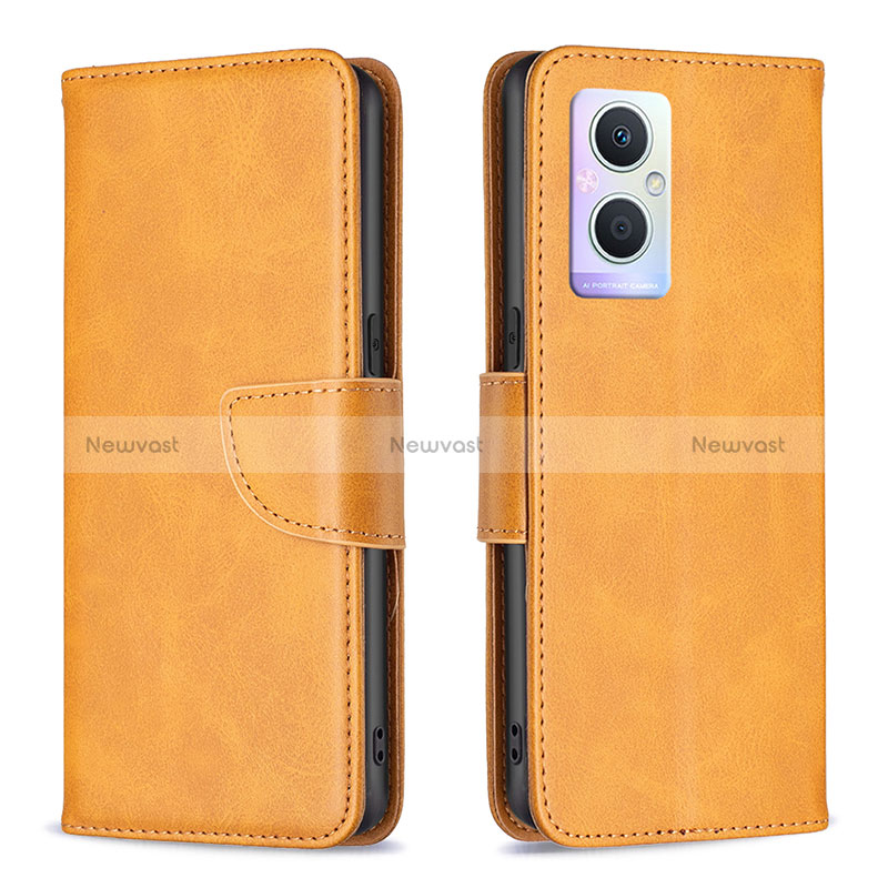 Leather Case Stands Flip Cover Holder B04F for Oppo A96 5G Light Brown