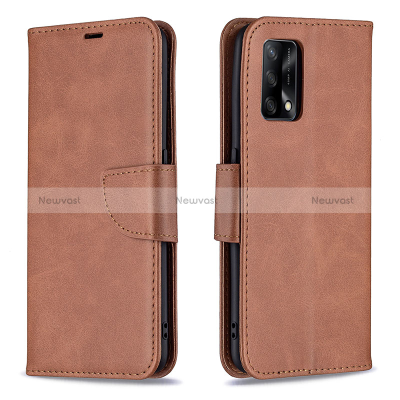 Leather Case Stands Flip Cover Holder B04F for Oppo F19 Brown