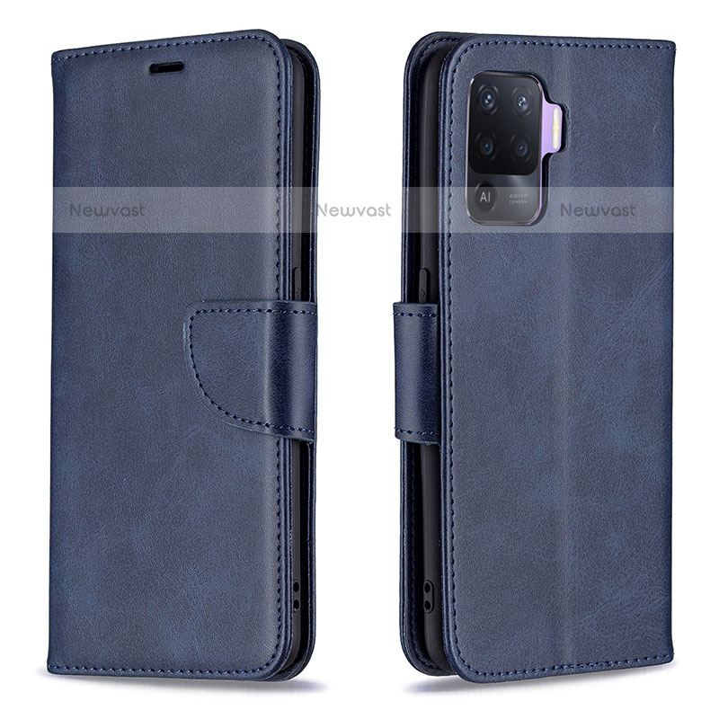 Leather Case Stands Flip Cover Holder B04F for Oppo F19 Pro Blue