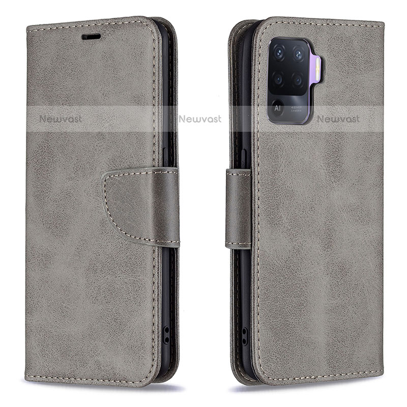 Leather Case Stands Flip Cover Holder B04F for Oppo F19 Pro Gray