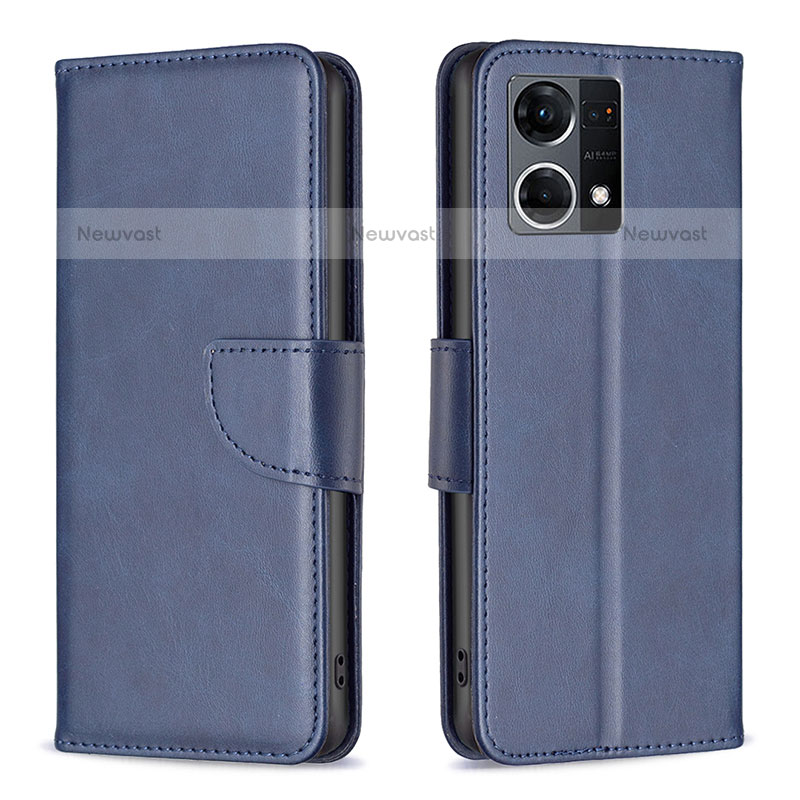 Leather Case Stands Flip Cover Holder B04F for Oppo F21 Pro 4G Blue