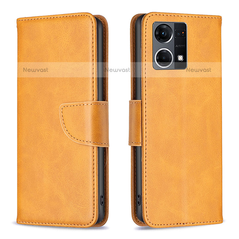 Leather Case Stands Flip Cover Holder B04F for Oppo F21 Pro 4G Light Brown