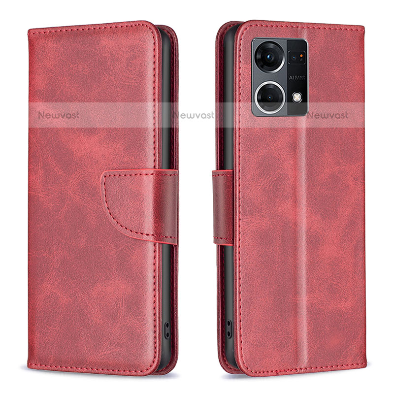 Leather Case Stands Flip Cover Holder B04F for Oppo F21 Pro 4G Red