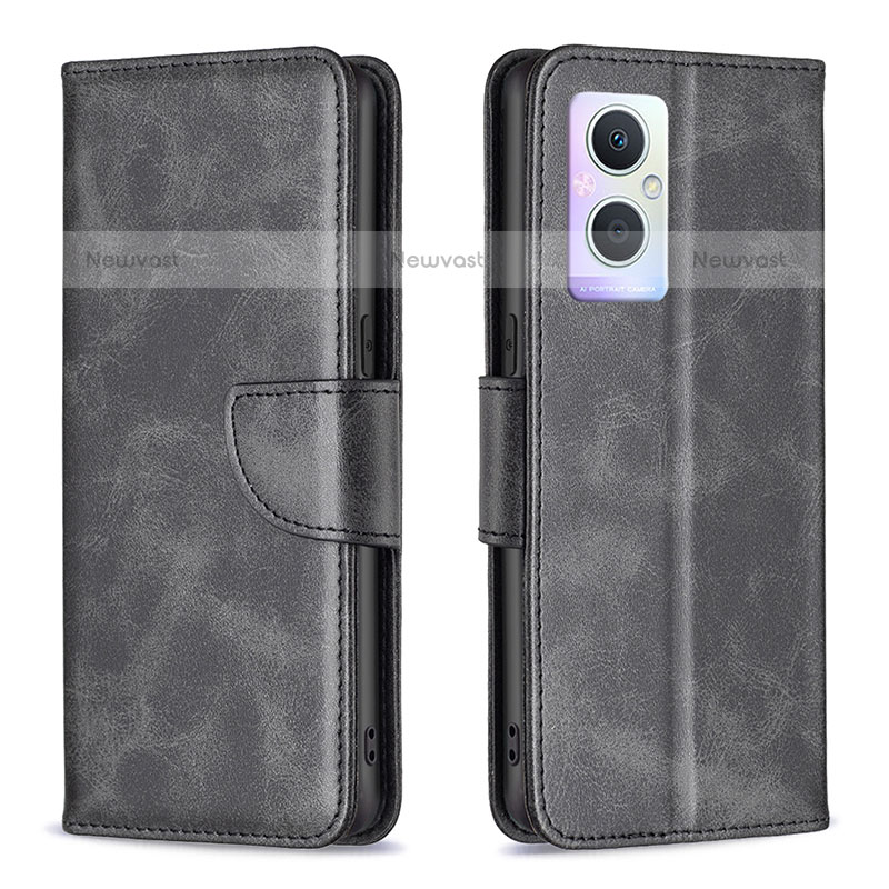 Leather Case Stands Flip Cover Holder B04F for Oppo F21 Pro 5G Black