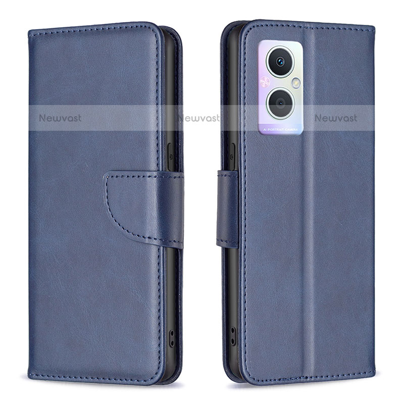 Leather Case Stands Flip Cover Holder B04F for Oppo F21 Pro 5G Blue