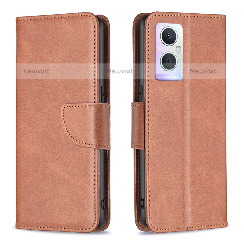 Leather Case Stands Flip Cover Holder B04F for Oppo F21 Pro 5G Brown