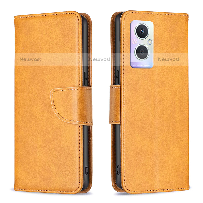 Leather Case Stands Flip Cover Holder B04F for Oppo F21 Pro 5G Light Brown