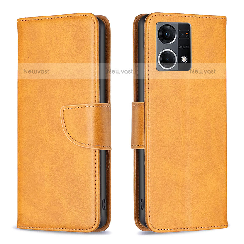 Leather Case Stands Flip Cover Holder B04F for Oppo F21s Pro 4G Light Brown