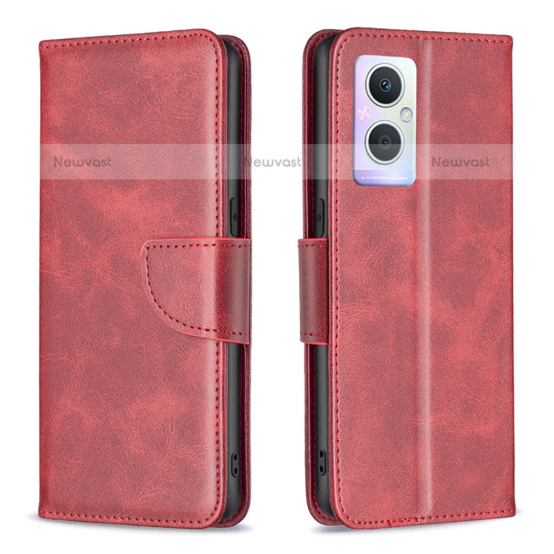 Leather Case Stands Flip Cover Holder B04F for Oppo F21s Pro 5G Red