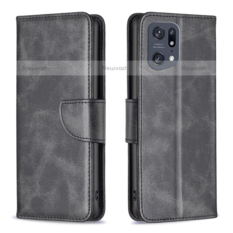 Leather Case Stands Flip Cover Holder B04F for Oppo Find X5 Pro 5G Black