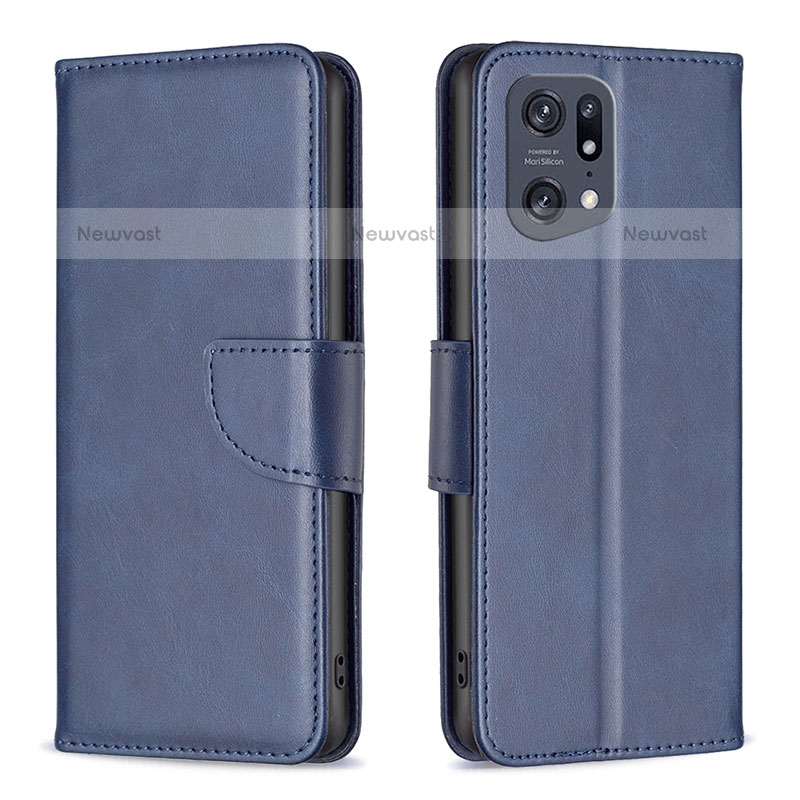 Leather Case Stands Flip Cover Holder B04F for Oppo Find X5 Pro 5G Blue