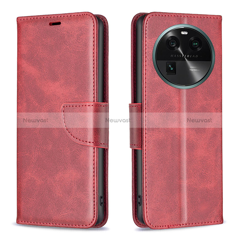 Leather Case Stands Flip Cover Holder B04F for Oppo Find X6 Pro 5G Red