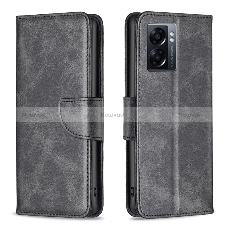 Leather Case Stands Flip Cover Holder B04F for Oppo K10 5G India Black