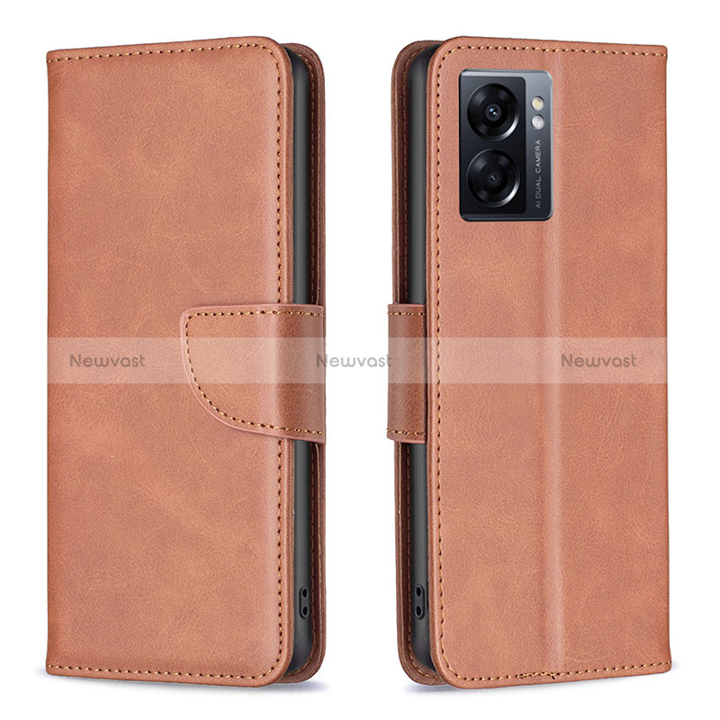 Leather Case Stands Flip Cover Holder B04F for Oppo K10 5G India Brown