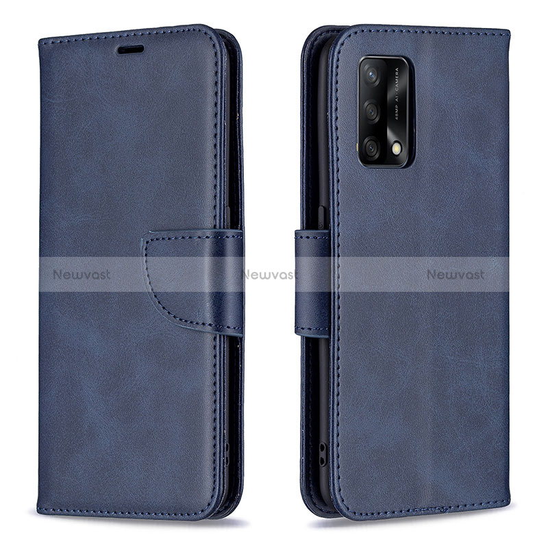 Leather Case Stands Flip Cover Holder B04F for Oppo Reno6 Lite Blue