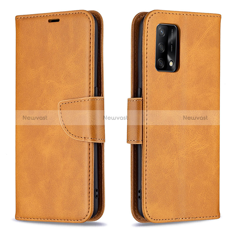 Leather Case Stands Flip Cover Holder B04F for Oppo Reno6 Lite Light Brown