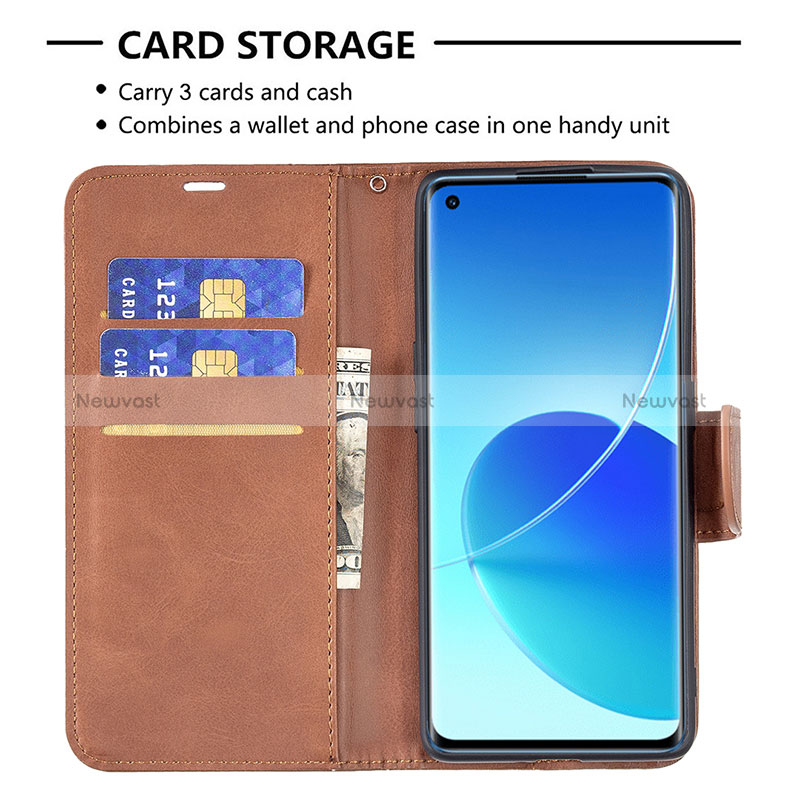 Leather Case Stands Flip Cover Holder B04F for Oppo Reno6 Pro 5G India