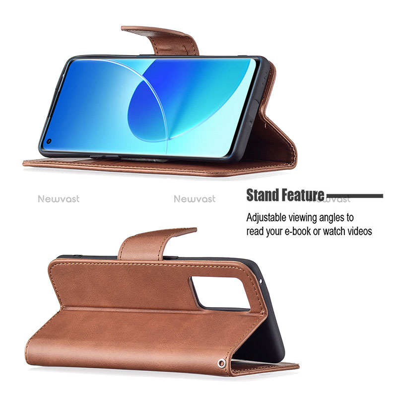 Leather Case Stands Flip Cover Holder B04F for Oppo Reno6 Pro 5G India