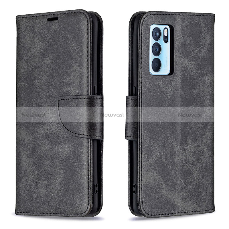 Leather Case Stands Flip Cover Holder B04F for Oppo Reno6 Pro 5G India Black