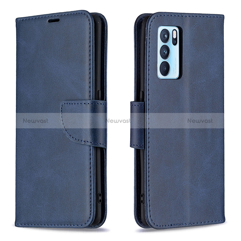 Leather Case Stands Flip Cover Holder B04F for Oppo Reno6 Pro 5G India Blue